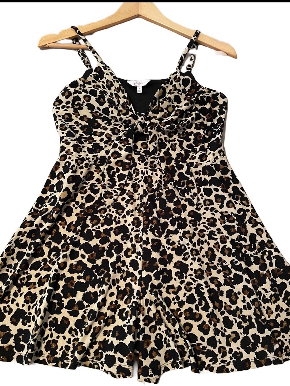 Women Leopard-Print Tie-Front Romper - Brown/Black